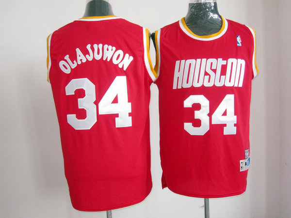 NBA Houston Rockets 34 Hakeem Olajuwon Throwback Soul Authentic Red Jersey